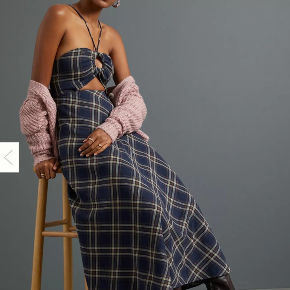 Plaid Cut Out Midi Dress